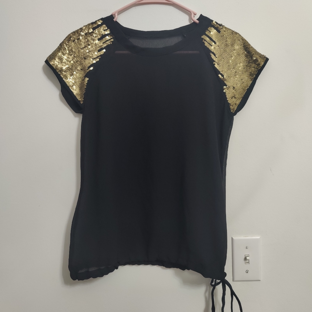 Sheer Sequin Short Sleeve Top